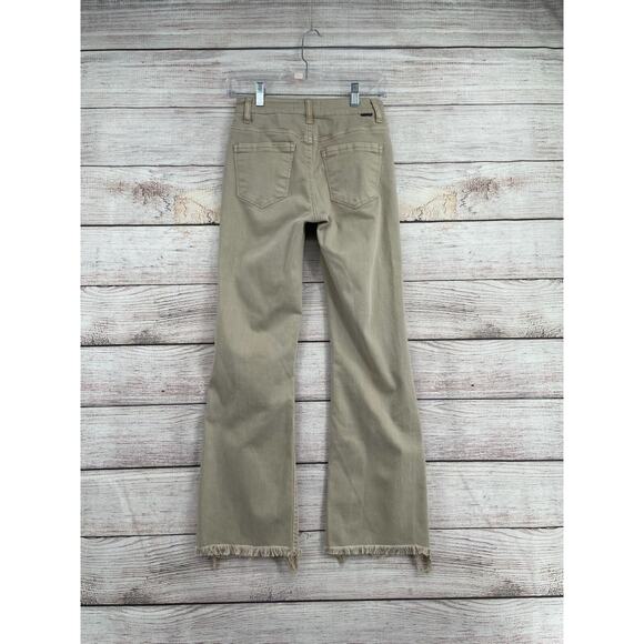 Risen Distressed Bootcut Jeans Women's Size 0/24 Tan/Beige Stretch - Picture 2 of 16